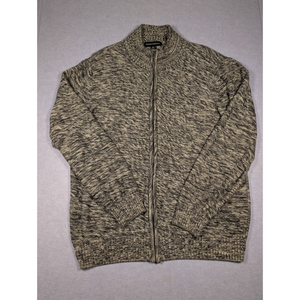 Tricots St Raphael Cardigan Mens XL Black White Marled Full Zip Sweater Exc